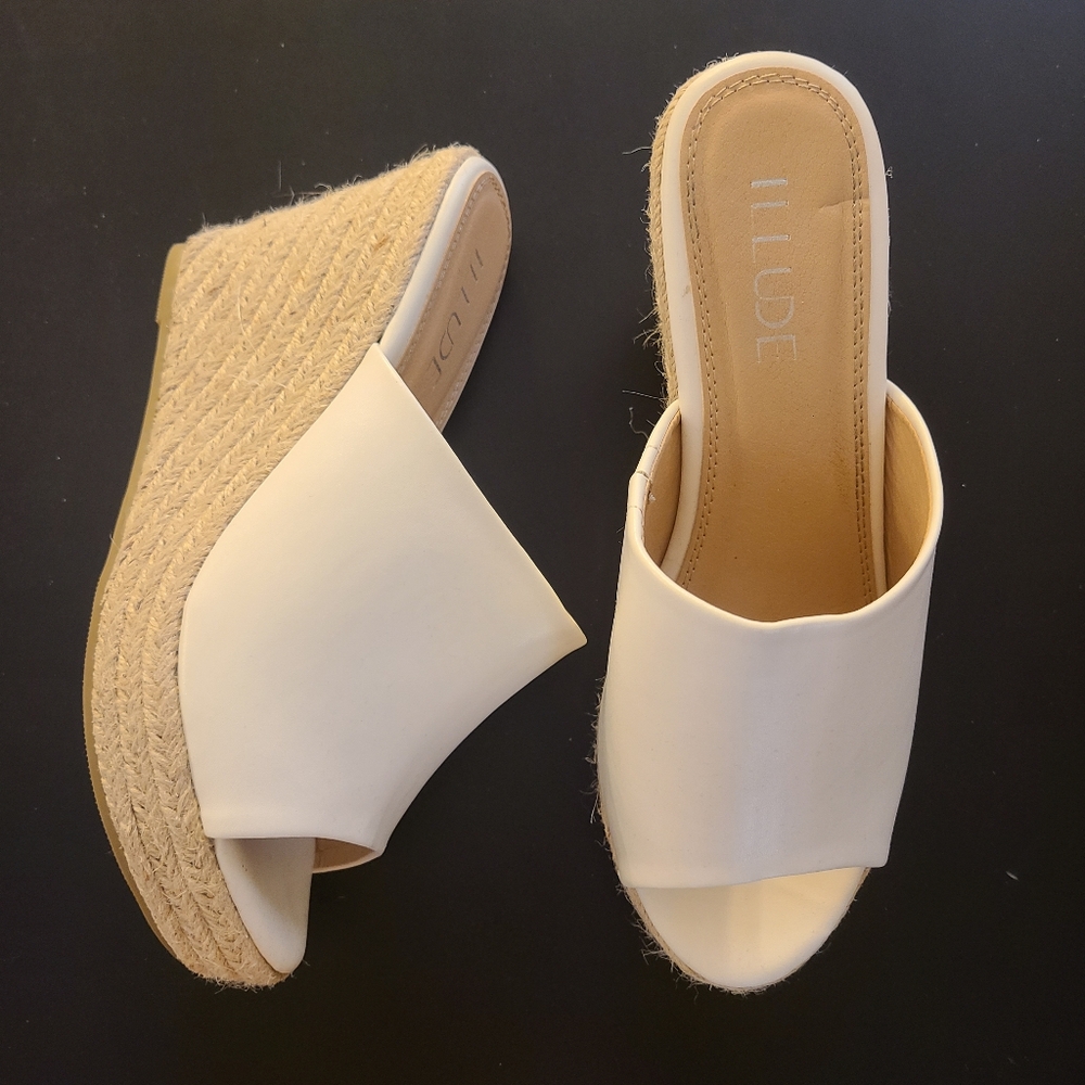 Wedges White Illude Slip on Sandals